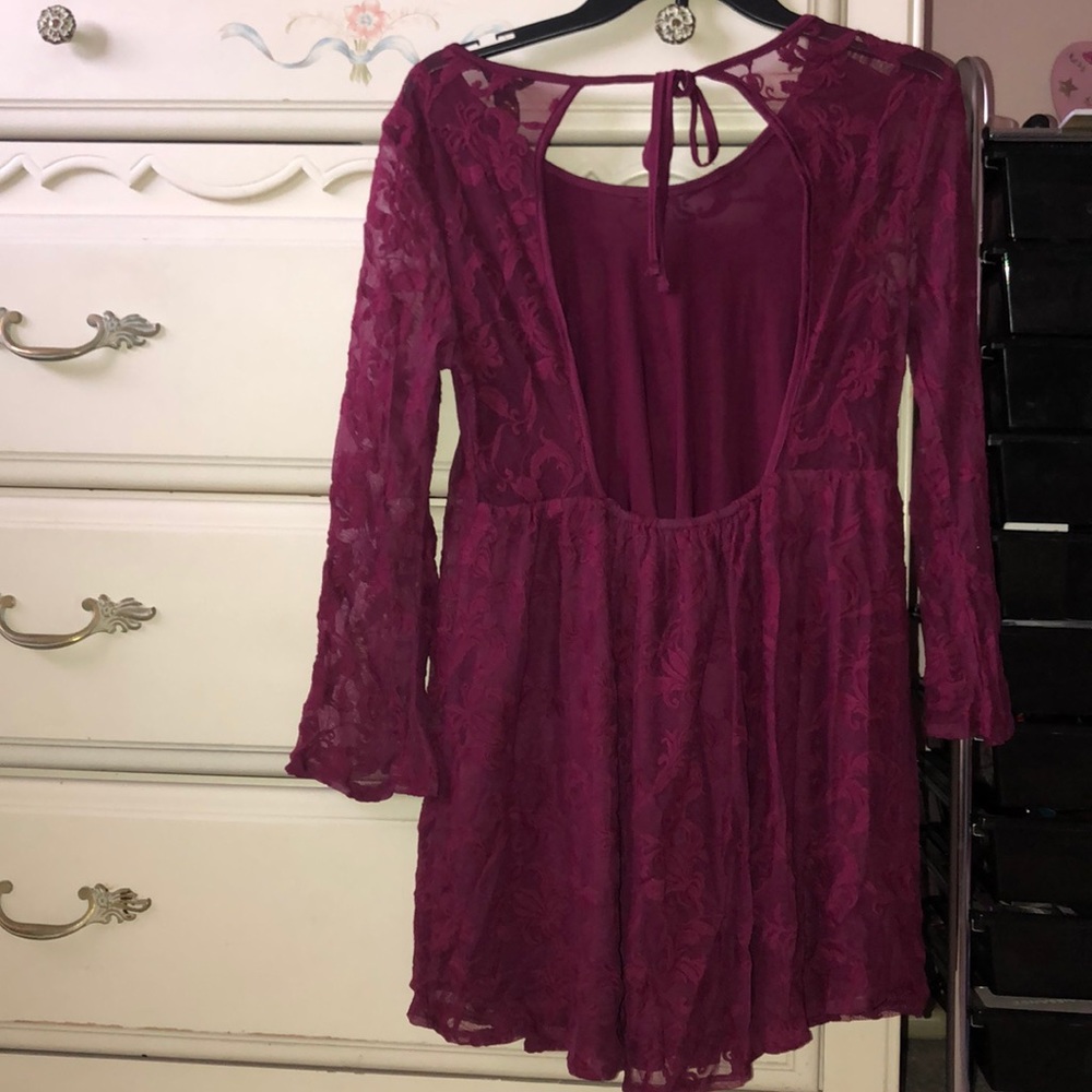 Burgundy lace dress open back